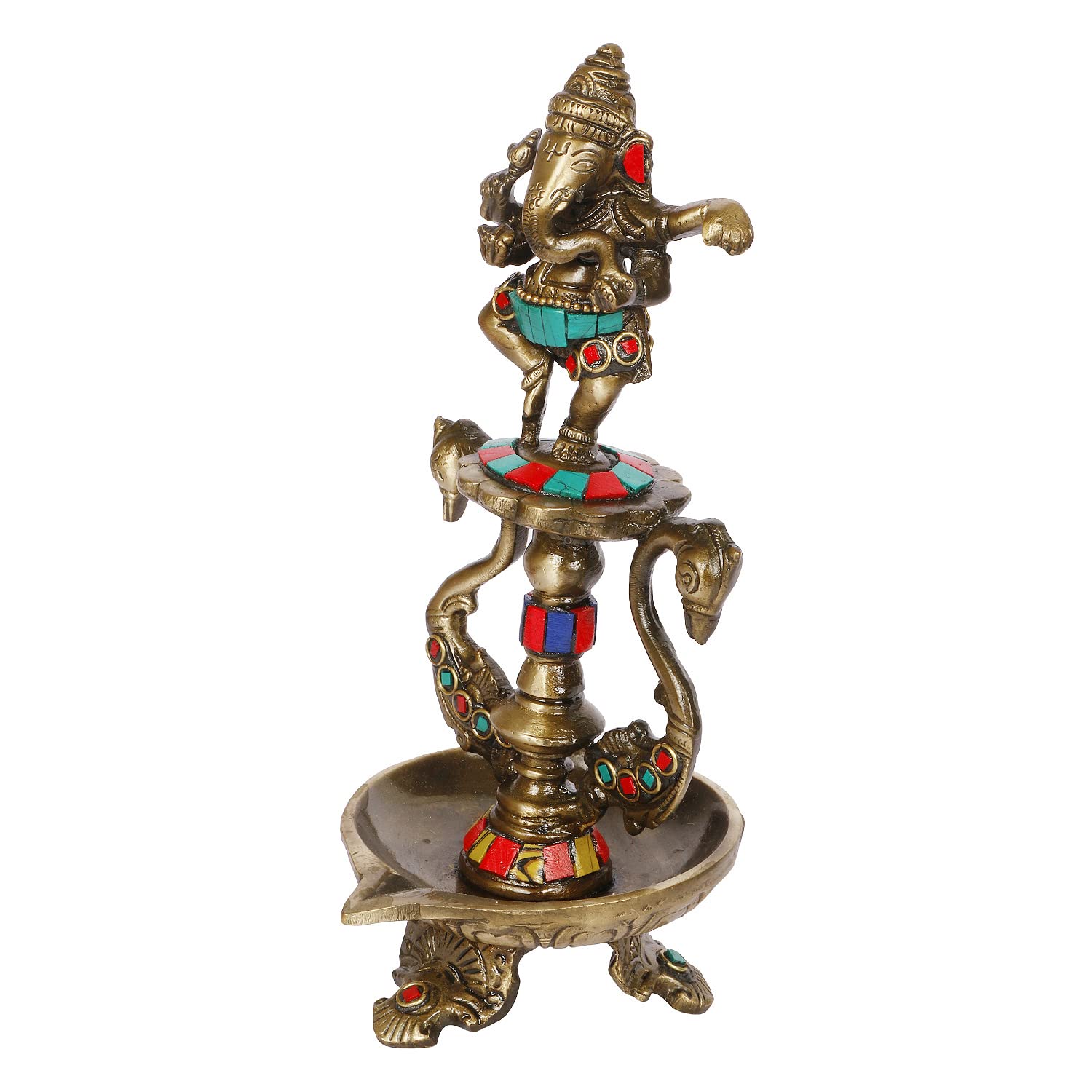Brass Dancing Ganesha Diya Oil Lamp Statue Ganesh on Swan Showpiece